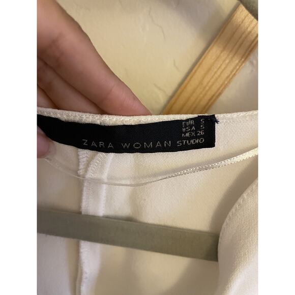 Zara Top Women’s Small White The Together Twist V Neck Crepe Blouse Short Sleeve - Picture 3 of 6